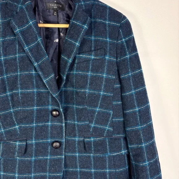 Talbots Blue Plaid Wool Blend Blazer Classic Academia Preppy - Picture 4 of 8